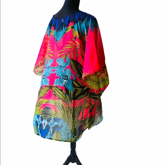 Cover Up Tropical Print Luxury Embellished Kaftan Top - Picture 7 of 10